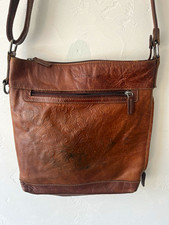 Jack Georges Brown Embossed Crossbody Bag Zip Closure Adjustable Strap Pockets