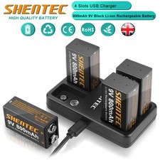 4 Slot 9V Battery Charger & 9 Volt Block 6F22 Lthium Li-ion Rechargeable Battery