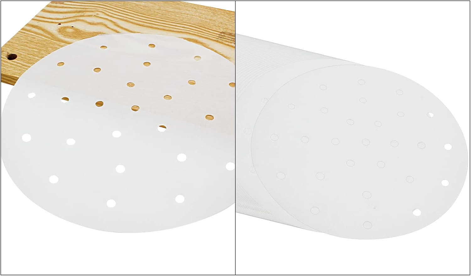 100 Pcs 8 Inch Dumpling Paper Bamboo Steamer Paper Basket Liners with Holes