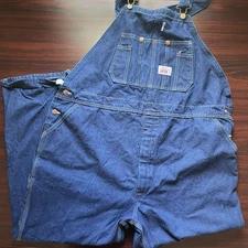 Vtg Roundhouse Bib Overalls Mens 48x30 Blue Heavy Cotton Denim Ranch Workwear  