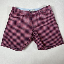 Bonobos Swim Trunks Men Size 33 Pink Checkered Lined Drawstring 7" Inseam Shorts