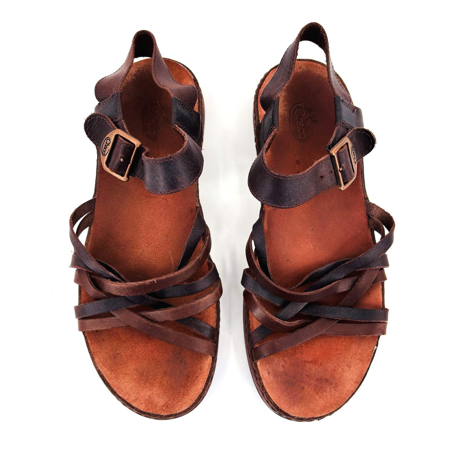 Womens 9 Chaco Fallon Java Brown Leather Strappy … - image 5