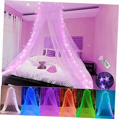 Bed Canopy with LED Star Lights, Princess Canopy Bed Curtain with 18 Colors