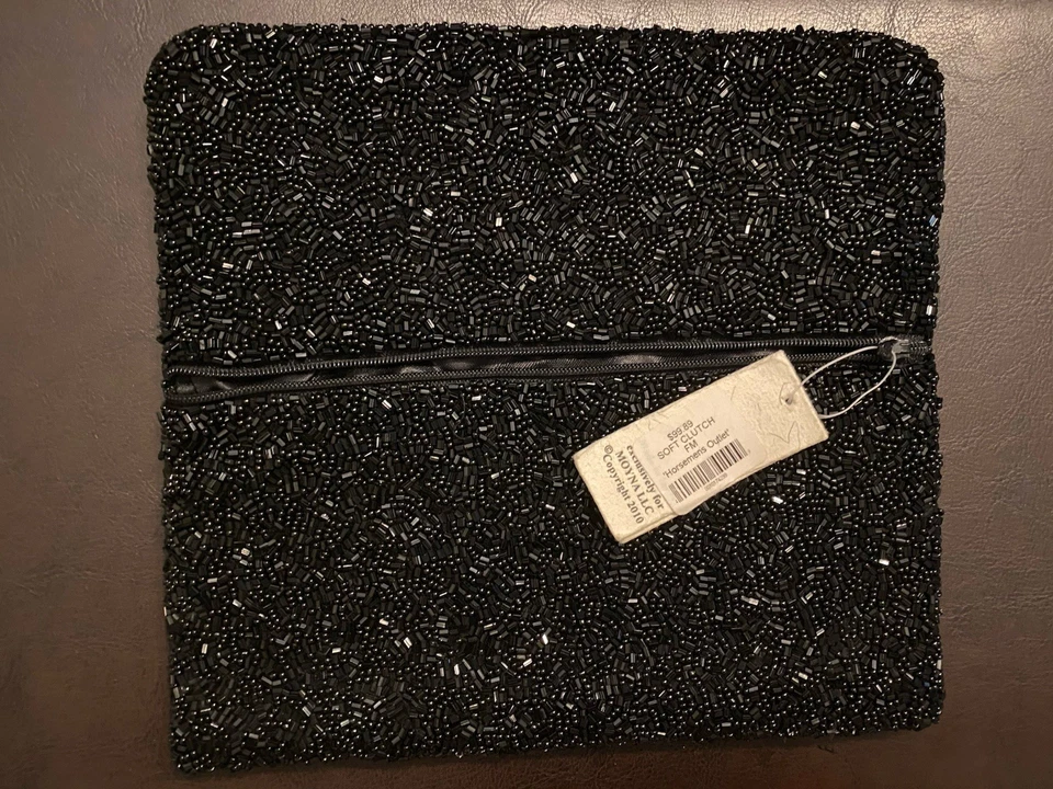 Bolso sin asas de muñeca Monya vintage con cuentas de herradura para mujer en negro/gris Foto 2 de 4