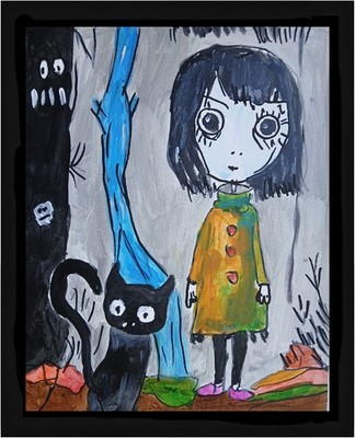 Expressionism/Abstract Little Friend  11x14 Signed Colorful Hand Made Painting