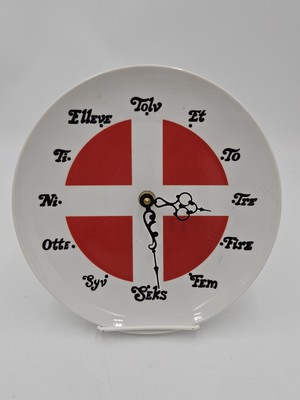 Danish Flag Ceramic Plate Clock Bergquist Imports Berggren Trayner 9.25'' WORKS!