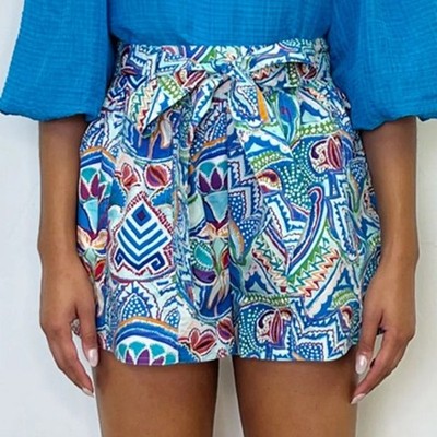 Marie Oliver Tedi Floral Shorts Blue High Waisted Morpho 4 Small Coastal Preppy