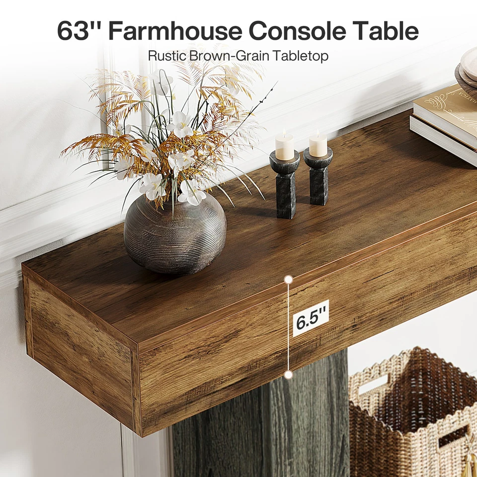 63-Inch Farmhouse Console Table, Narrow Entryway Sofa Table for Living Room - Image 3 of 4