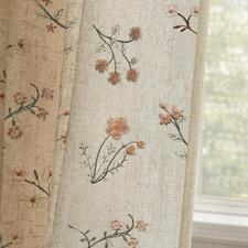 Floral Embroidered Linen Blend Curtains for Bedroom, 84 Inch Light Filtering Spr