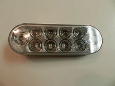 (1) CLEAR / RED 6-1/2" Oval LED 10 Diode STOP / TURN TAIL Light trailer Truck 