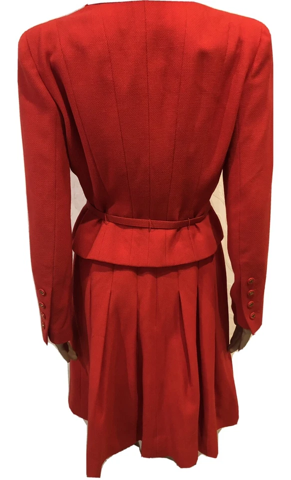 CHAQUETA FALDA CHANEL 1995 Lana Roja CINTURÓN Traje Logo Botón Talla M Coleccionista Foto 3 de 4