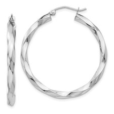 26mm 14k White Gold 3mm Twisted Hoop Earrings
