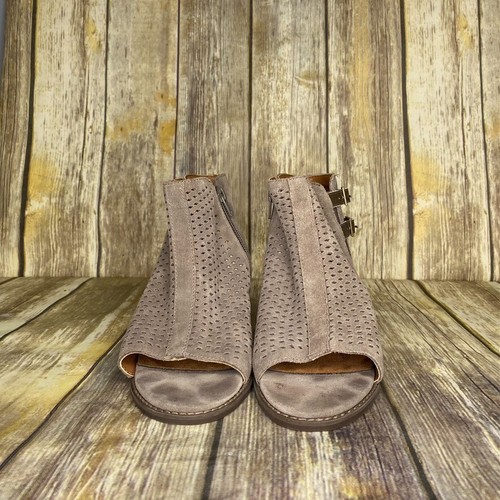 Vionic Women's Size 7.5 Chryssa Taupe Suede Peep Toe Cone Heel Ankle Booties - Picture 6 of 11