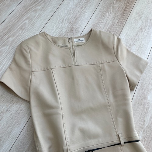 Vestido Courreges Piel de Oveja Cordero Cuero Beige Cremallera Mujer Talla L EE. UU./S-M Japón Raro - Imagen 2 de 23