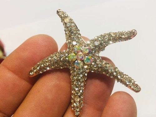 Vintage Art Deco Style Aurora Borealis Crystal Starfish Brooch Shawl Pin - Picture 12 of 13