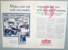 1928 Eveready Prestone Anti-Freeze Vintage Cars Original 2-Page Ad