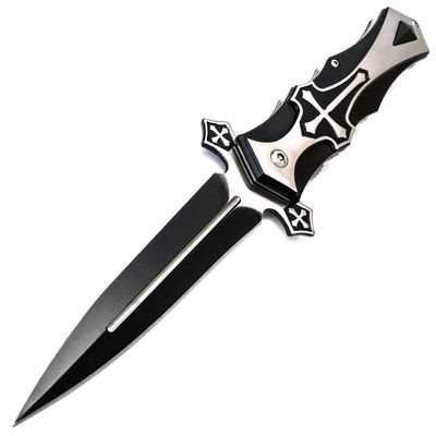 TAC-FORCE Spring Assisted Open BLACK CROSS Folding Blade STILETTO ...