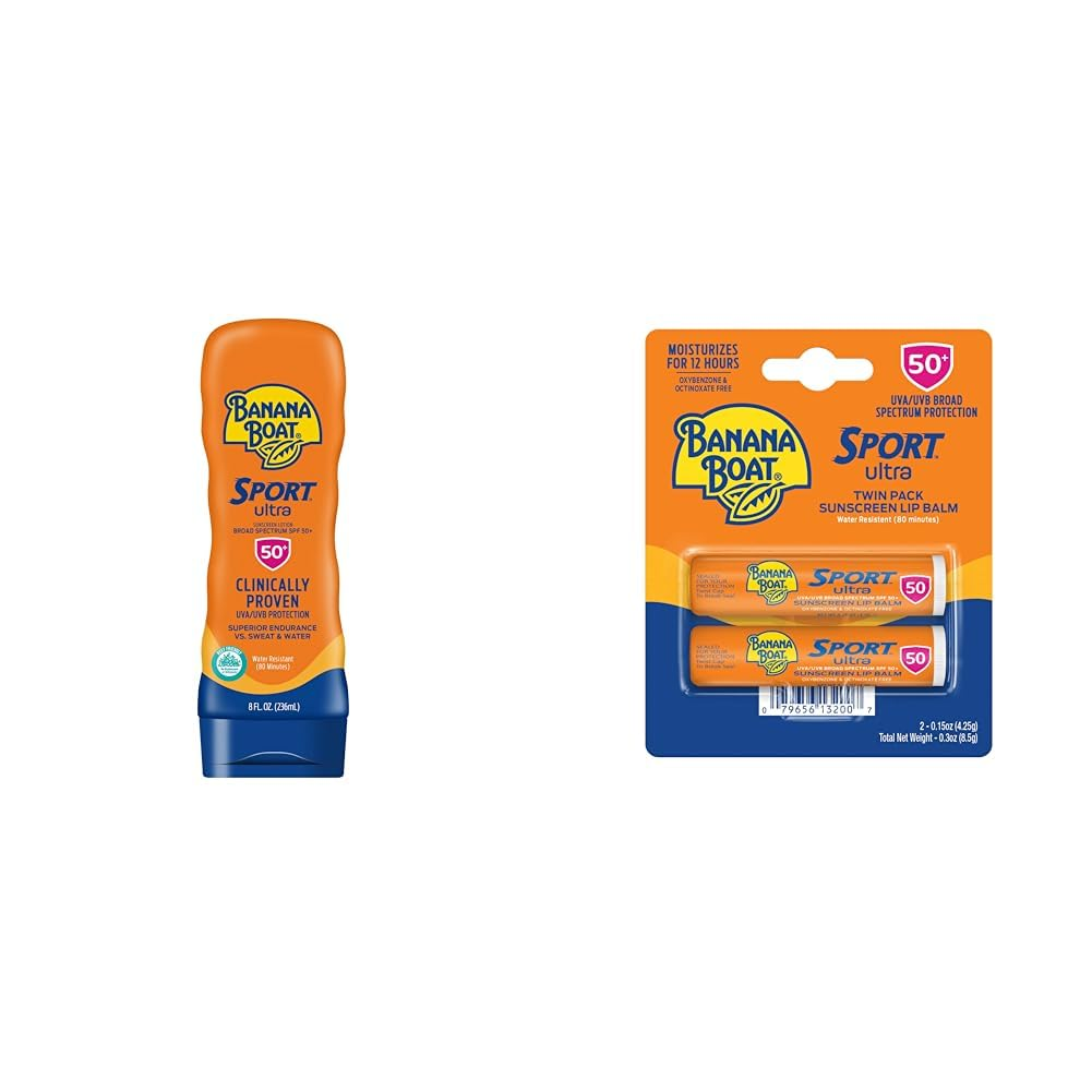 Sport Ultra SPF 50 Sunscreen Lotion 8oz with SPF 50 Lip Balm Twin Pack