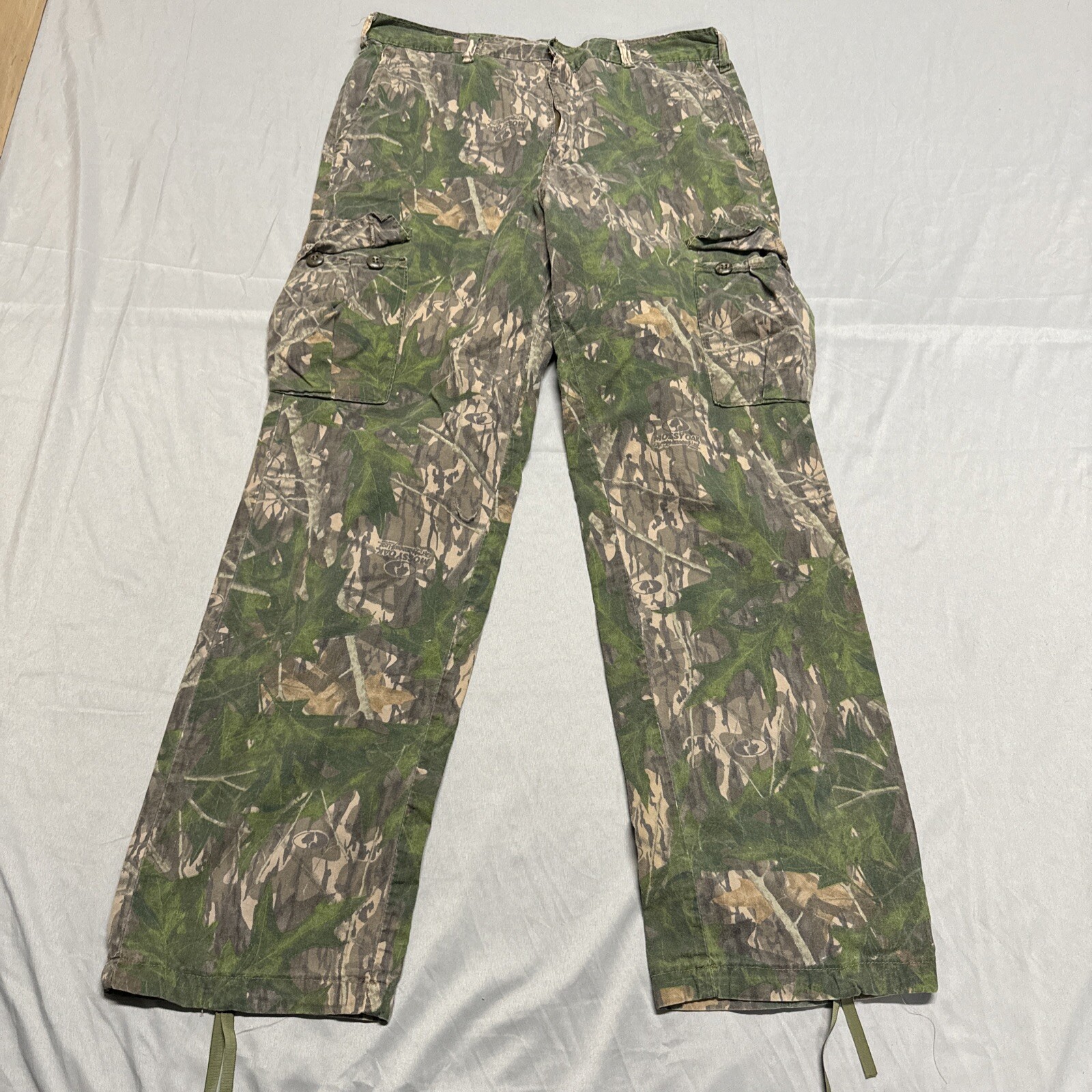 Vintage Mossy Oak Camo Pants Large 36x32 Adjustable Green Cargo Shadow Leaf USA