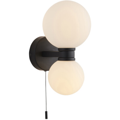 Badezimmer Wandleuchte Armatur - Mattschwarz & Mattweiß Glas - Doppellampe