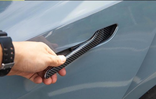 Matt Carbon Fiber Outside Door Handle Cover Trim 4pc For Tesla Model 3 2017-2021 - Picture 3 of 9