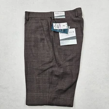 Perry Ellis Portfolio Men's Slim-Fit Stretch Check Dress Pants, Brown, 32X32