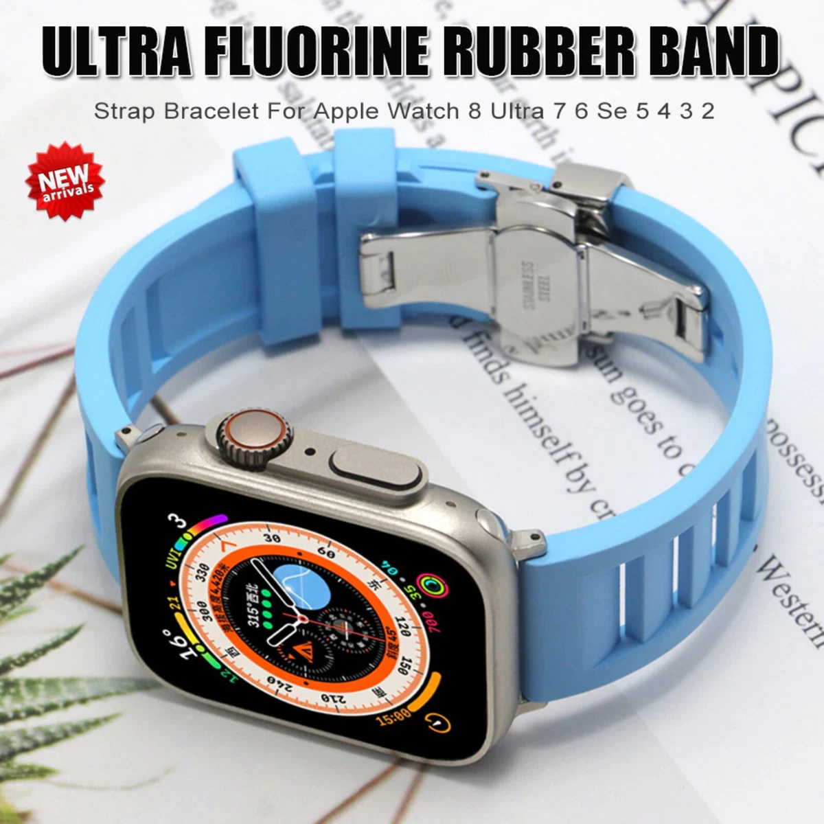 Fluorine Rubber Band Strap for Apple Watch 8 7 6 5 4 3 2 Ultra SE