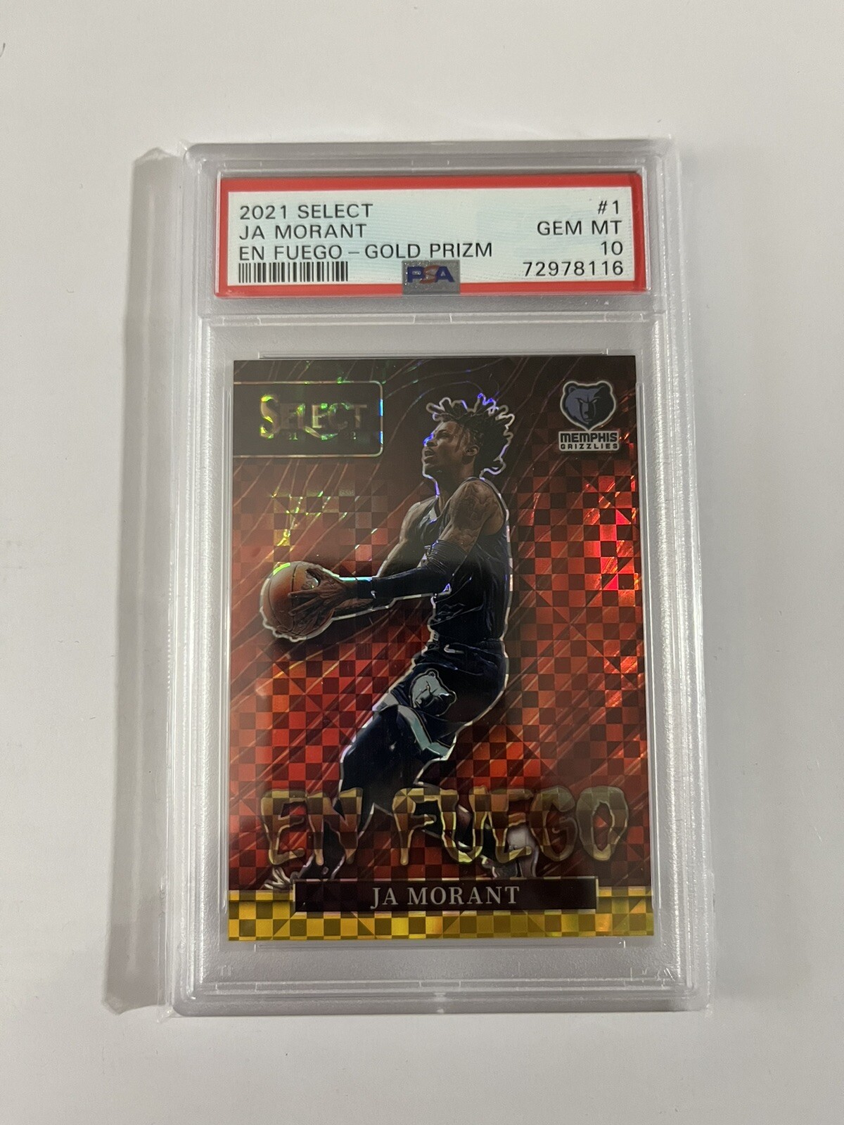 2021-22 Panini Select Ja Morant En Fuego Gold Prizm #1 1/10 PSA 10 Memphis Grizz