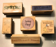 Lot Of 6 Wood  Rubber Stamps. Theme Is Sayings  Happenings. New.