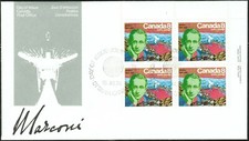 Canada sc#654 Guglielmo Marconi and Signal Hill, UR Imprint Block, FDC
