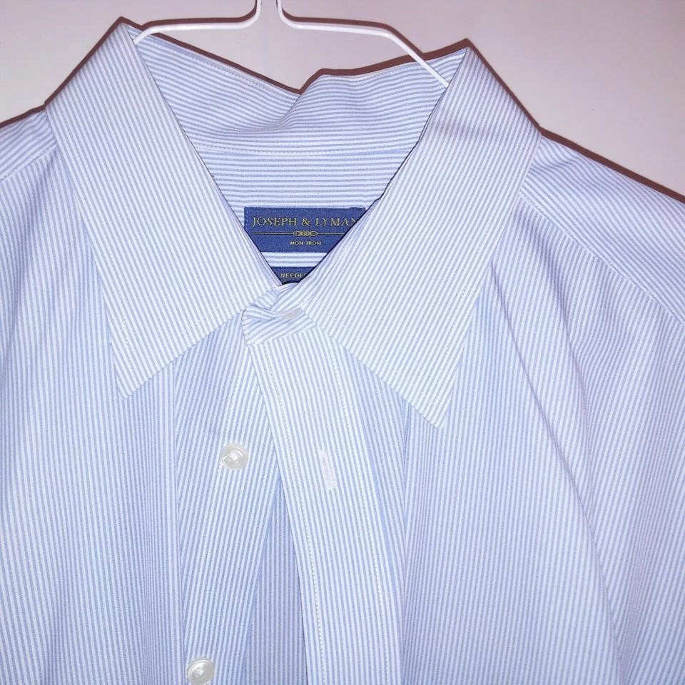 Camisa Joseph & Lyman Para Hombres Abotonada 16.5 32/33 Azul Blanco Rayas Manga Larga Foto 3 de 4