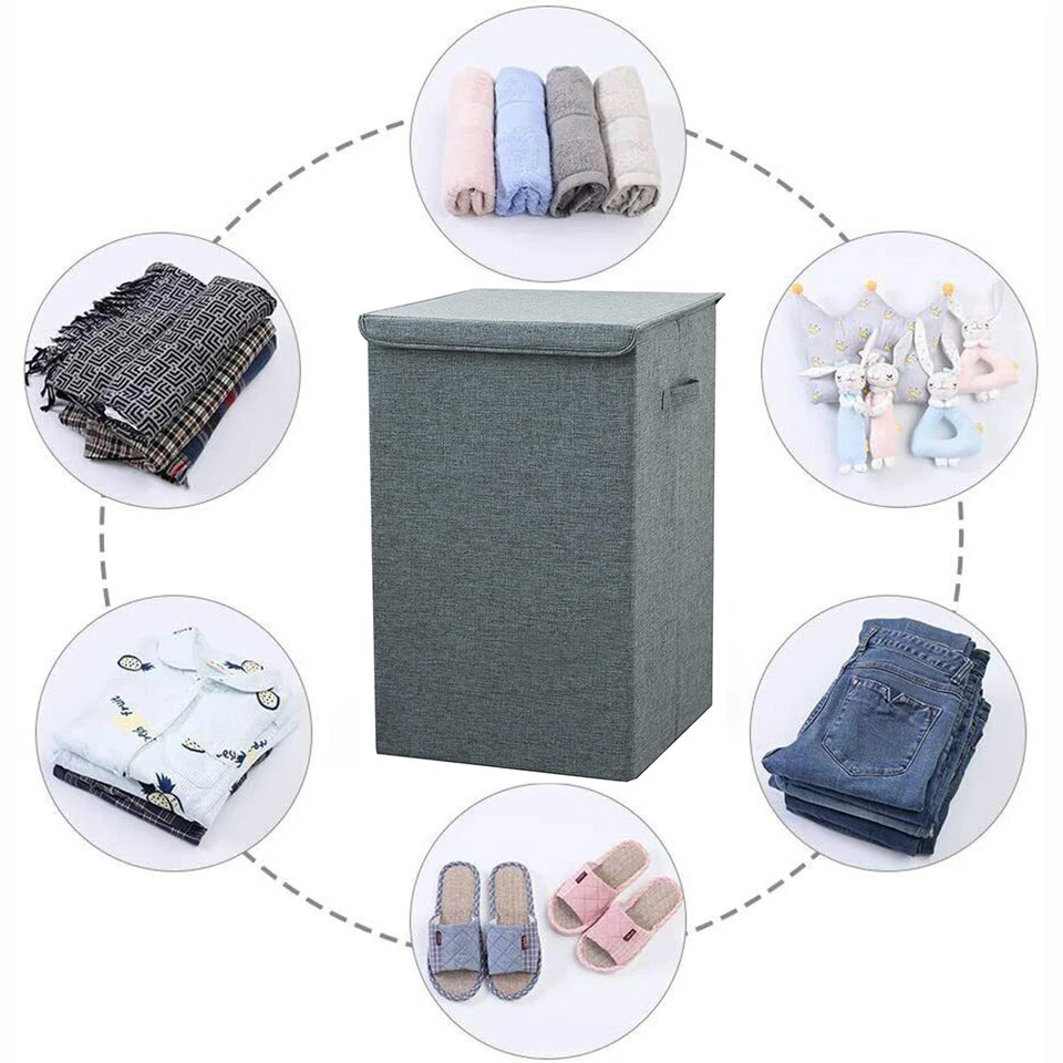 Große 100L Aufbewahrungsbox Wäsche Sammler Korb Truhe Behälter mit Deckel Filz - Bild 4 von 4