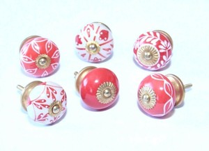 Schrankknöpfe / Möbelknöpfe Keramik , Rot - Gold , 6 Stück, 4 cm Ø | eBay