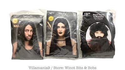 Lot of 3 - Bayou Beard & Moustache, Reggae Wig and Witch Wig Halloween Costume 