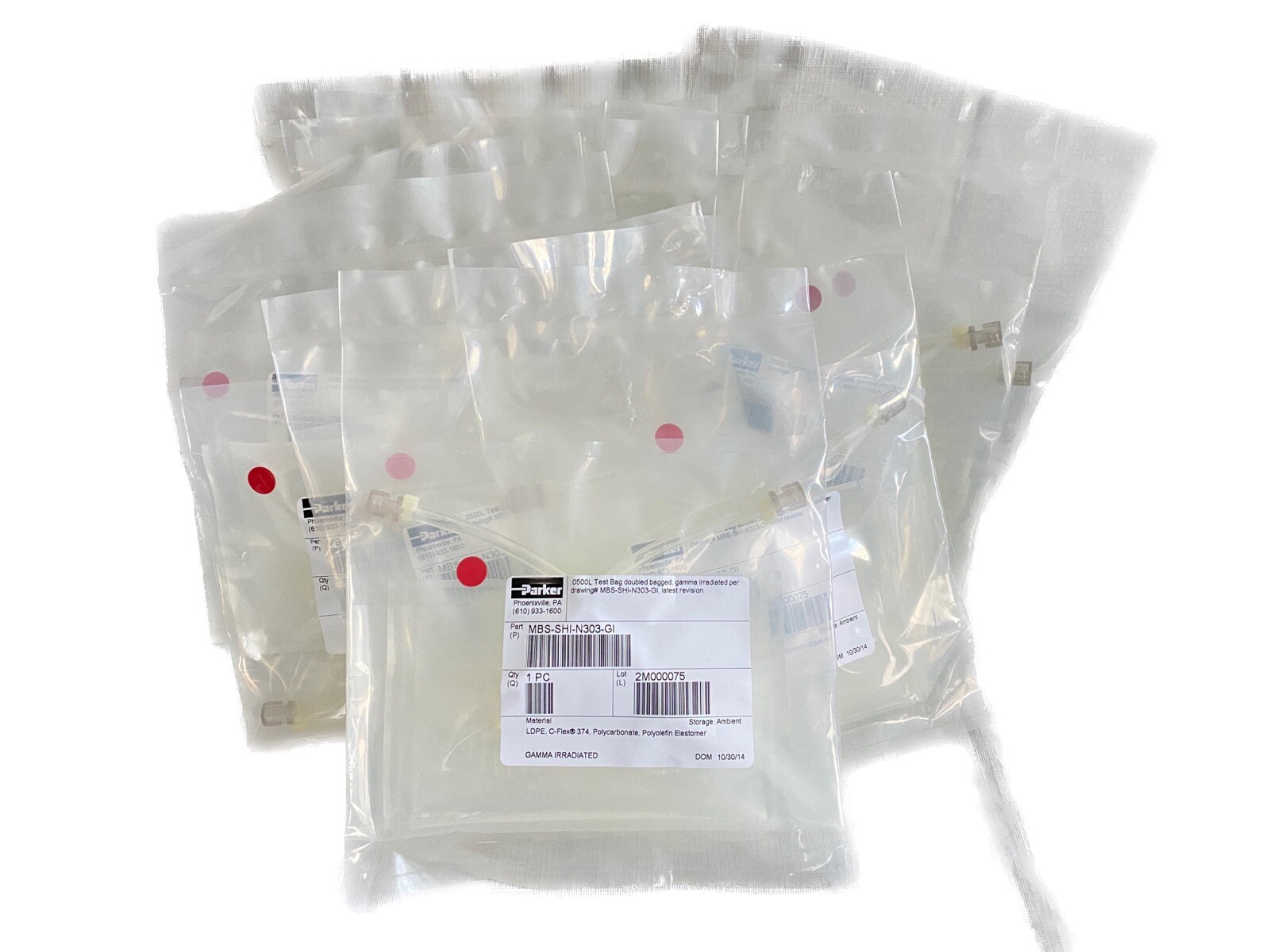 (13 Pcs) PARKER 50mL Test Bag w/ C-Flex Tubing Sterile MBS-SHI-N303-GI