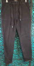 JUDY BLUE PANTS WOMENS SZ. 7/28 BLACK JOGGER ZIP FLY DRAWSTRING TAPERED STRETCH