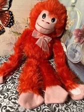 Fuzzy Friends 12  Hanging Plush Monkey RED Rare Collectible Soft Fluffy