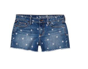 star print denim shorts