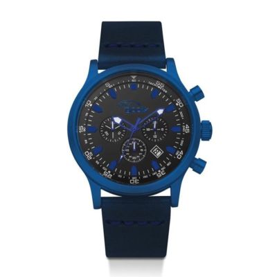 GOOIX Chrono Man Watch HUA-05912 PVD Blue Steel Case Blue Leather Strap Date