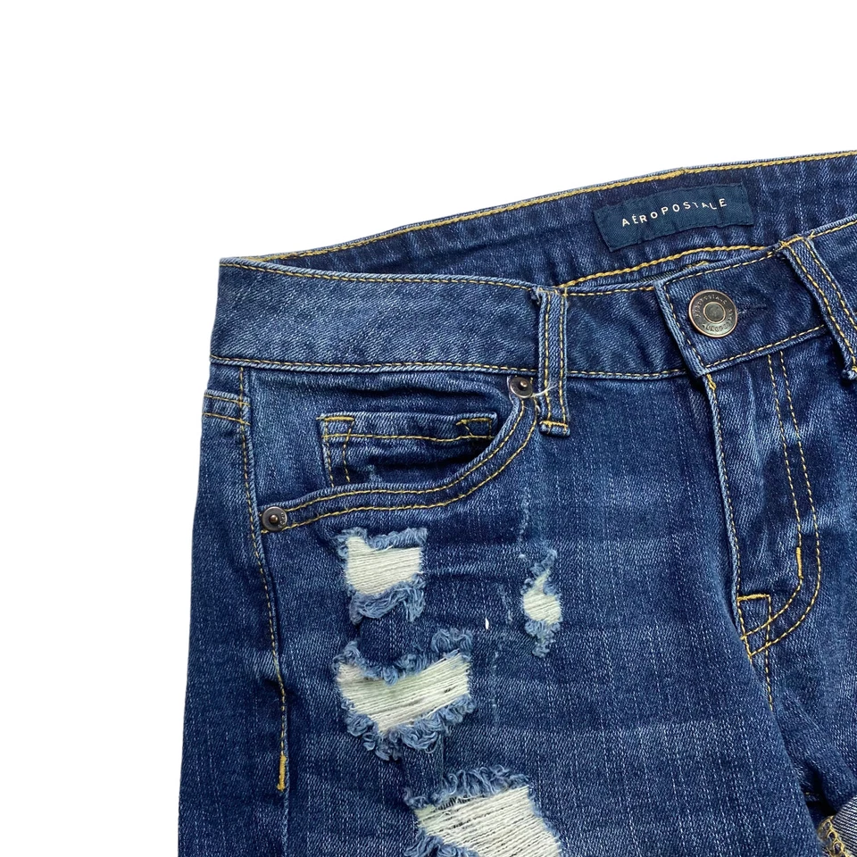 Aeropostale Jean Shorts Womens Size 0 Midi Distressed Medium Wash Denim - Image 4 of 4