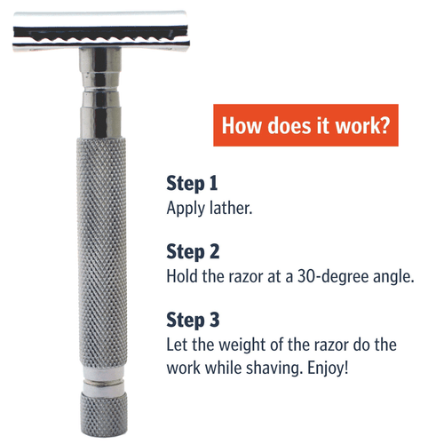 STAINLESS STEEL 4.2" LONG DOUBLE EDGE SAFETY RAZOR FOR MEN + 10 SHAVING BLADES - Picture 5 of 6