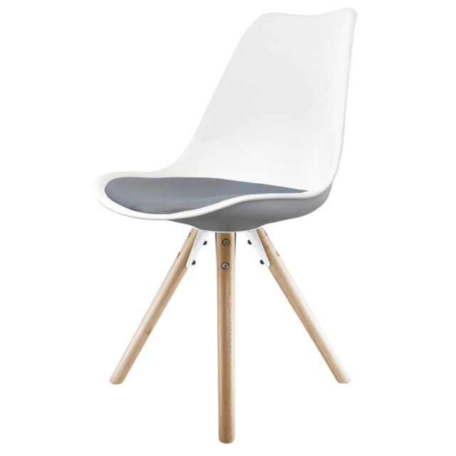Fusion Living Soho White and Dark Grey Dining Chair with Pyramid Light Wood Legs