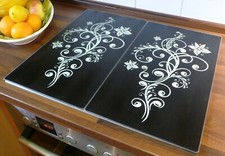 Herdabdeckplatte Glas 2er SET für Ceranfeld Schneidebrett "Motiv Schwarz"  28018