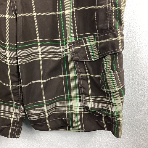 Plugg Men’s Size 31 Boardshorts Brown Green Plaid Cargo Swim Surf Shorts - Picture 2 of 8
