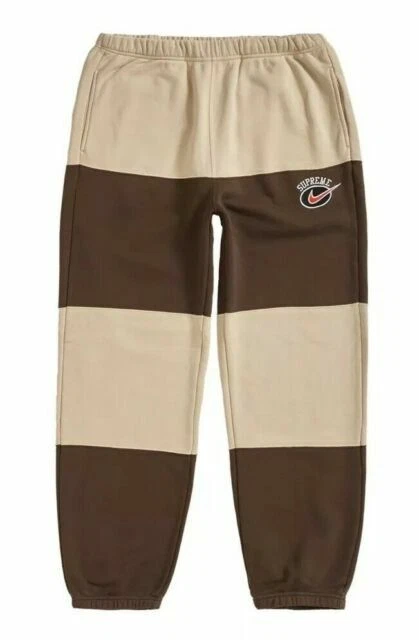 Pantalon de survêtement Supreme X Nike Stripe Swoosh marron SS19 taille L NEUF RARE 