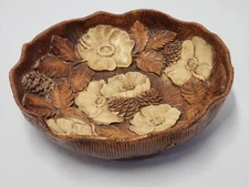 Vintage 1946 Multi Products Inc. Resin Bowl with Flowers and Pine Cones