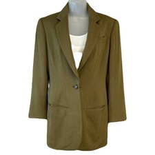 Vtg Ann Klein Womens Blazer Jacket Size 4 Wool Blend Button Pockets Brown USA