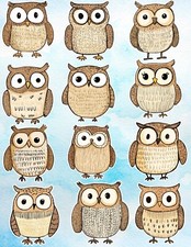 Cute Little Brown Owl Die Cut Stickers Set Scrapbooking Laptop Waterbottle