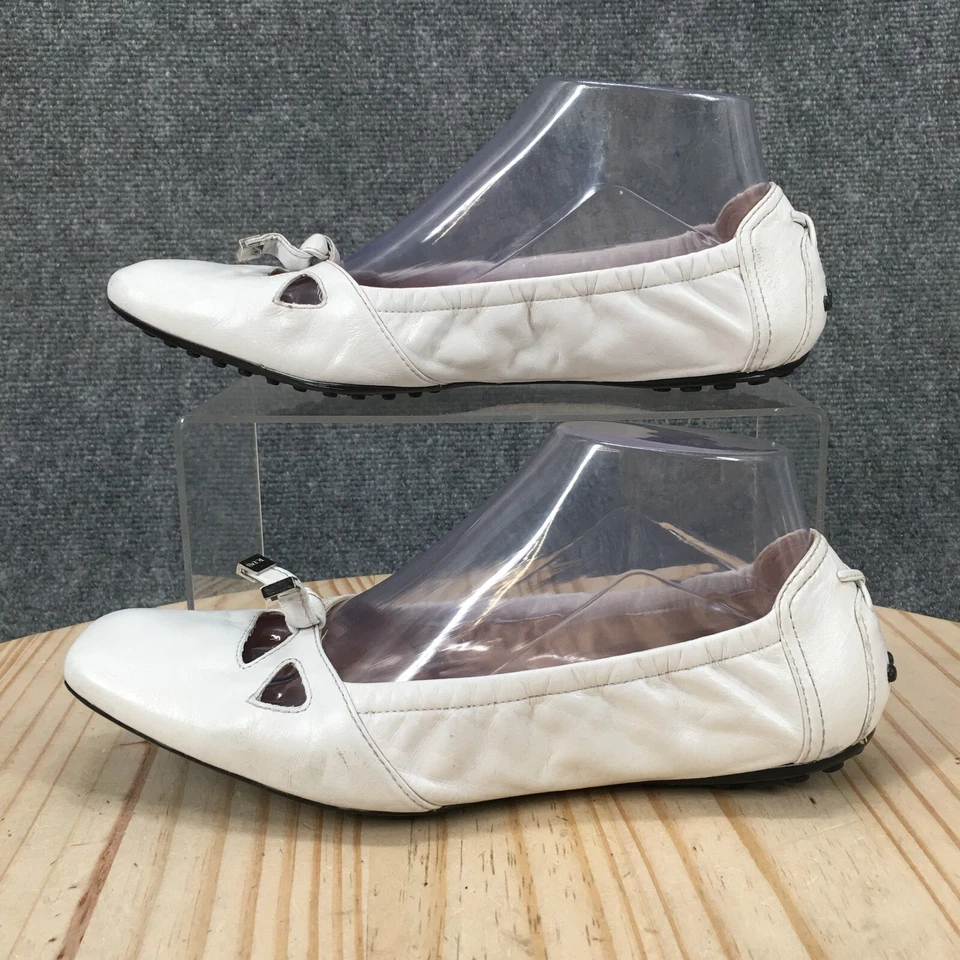 Zapatos Tods Para Mujer 8 Ballet Planos Scrunch Cuero Blanco Informales Sin Cordones Puntera Cuadrada Foto 2 de 4