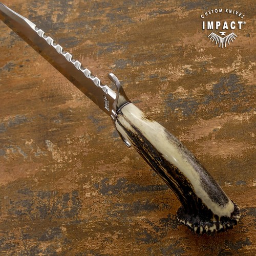IMPACT CUTLERY RARE CUSTOM D2 ART BOWIE KNIFE CROWN ANTLER - Picture 6 of 12